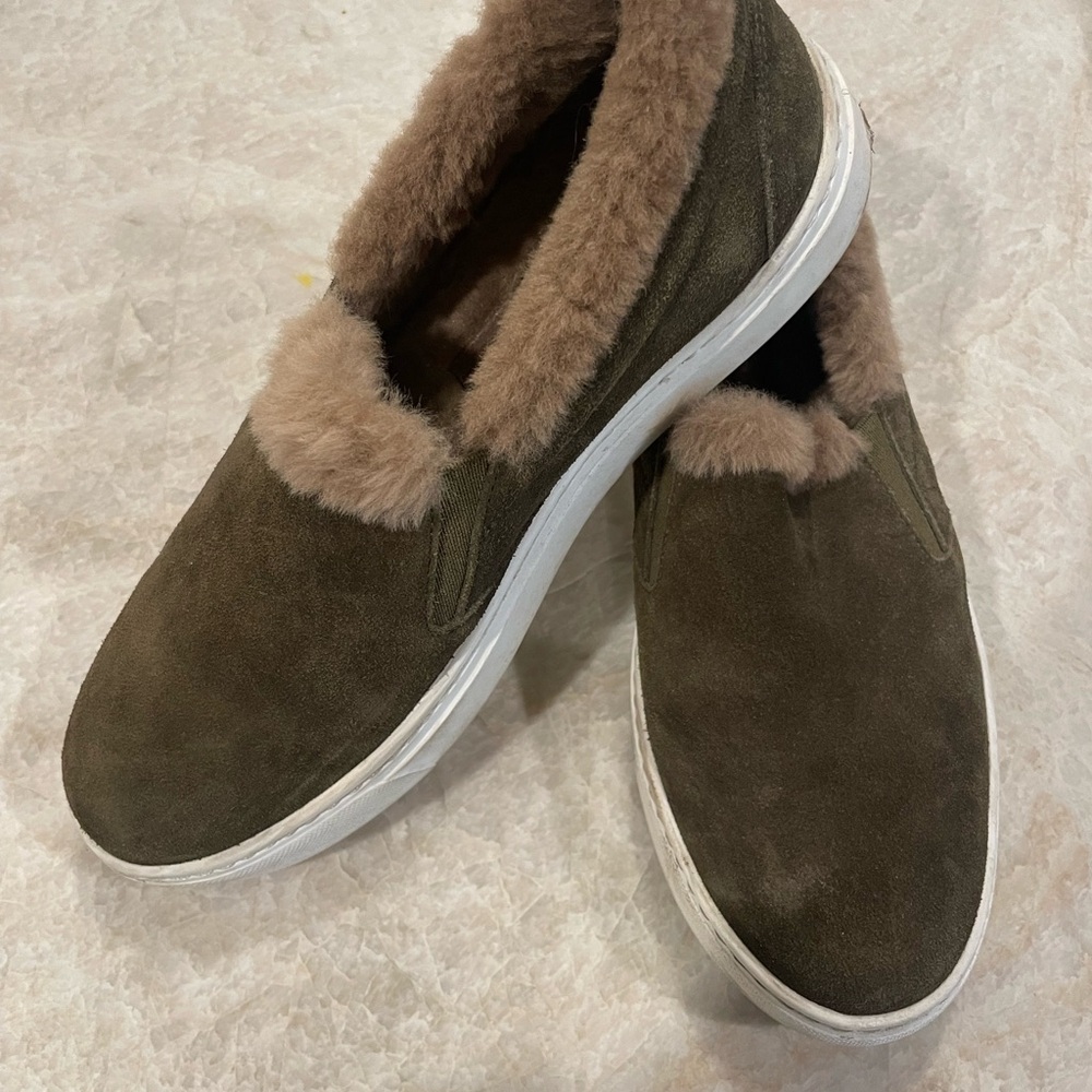 M. Gemi olive Suede Loafers with Plush Trim
